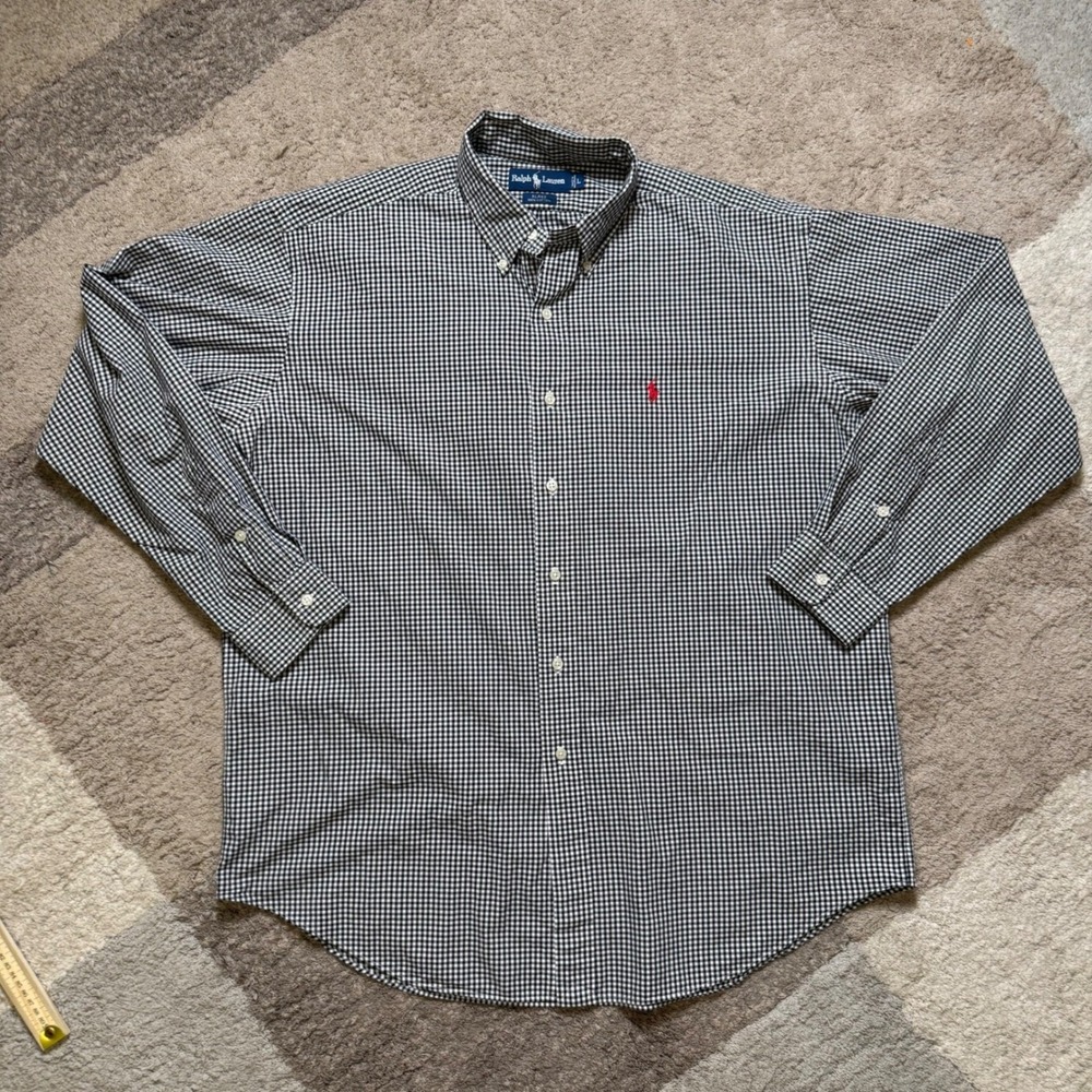 Polo Ralph Lauren Blake Mens Large Gingham Button Down Shirt Black White Cotton